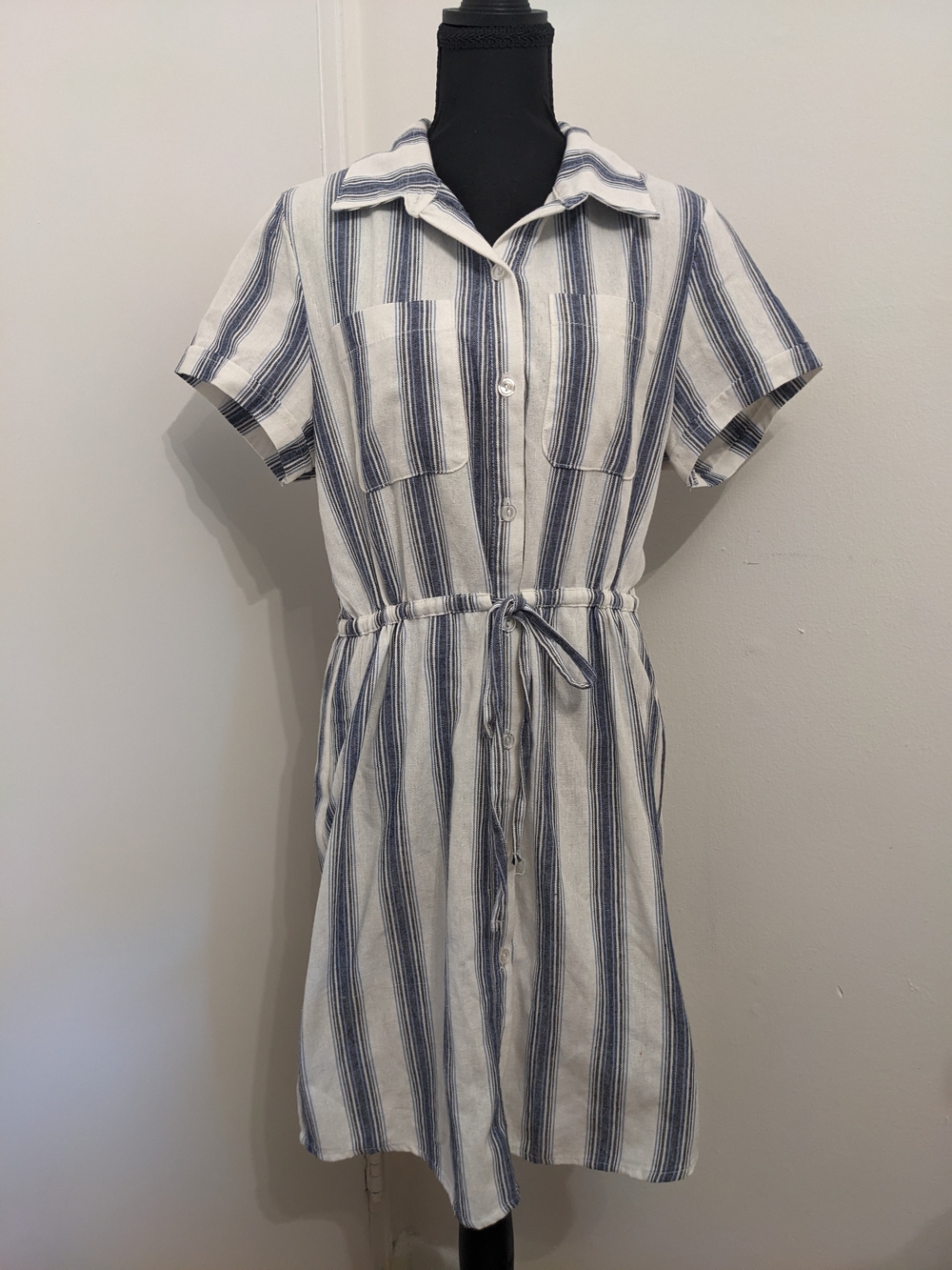 Ci Sono Maine Stripe Shirt Dress | Button Front with Waist Tie | Women's Size M